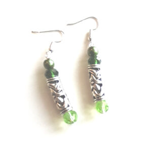 Antique Silver and Green Crystal Earrings