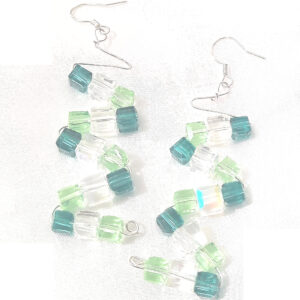 Green and Crystal Zig Zag Style Earrings