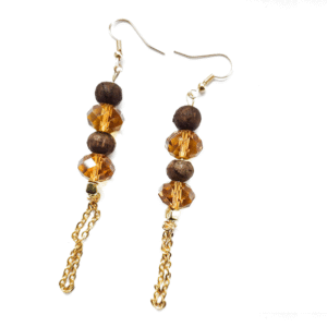 Brown and Amber Crystal Drop Earrings with Gold Chain