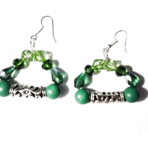 Green and Metal Curved Earrings