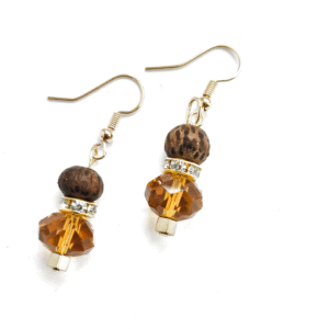 Wood and Amber Crystal Drop Earrings